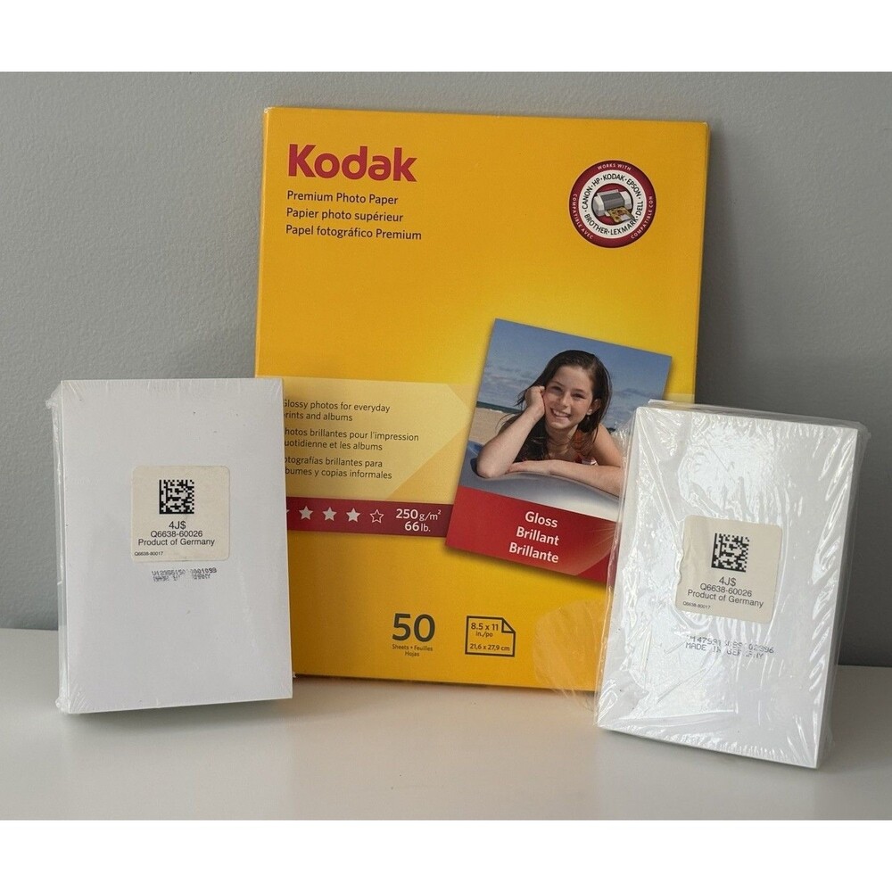 2 PK HP Advanced Photo Paper 4x6 Q6638-60026 150 Per Pack Glossy + Kodak 8.5x11